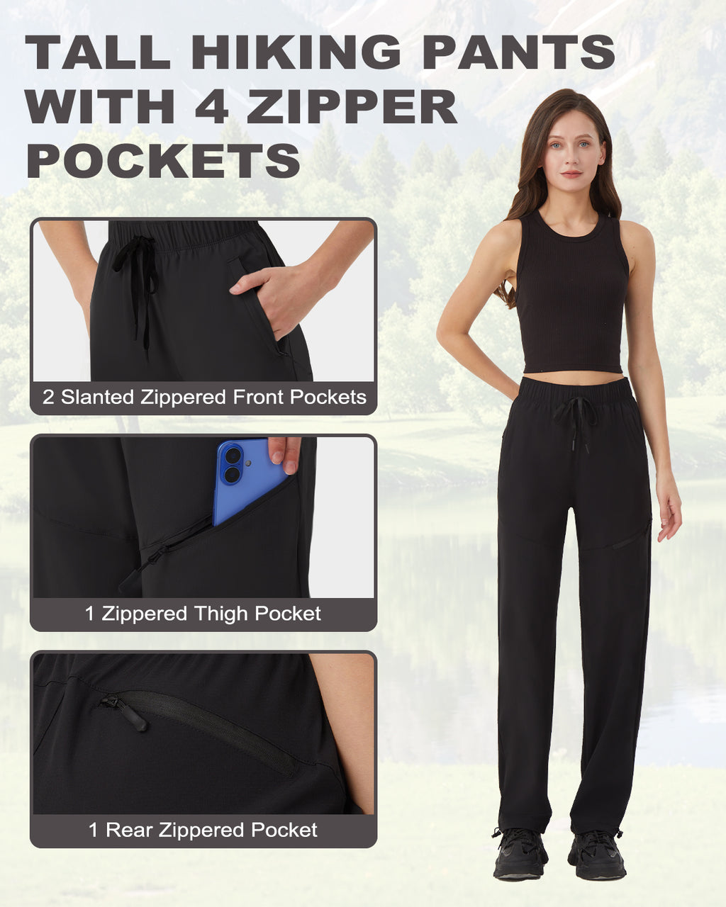 Tall Women's Quick Dry Hiking Pants with Zipper Pockets