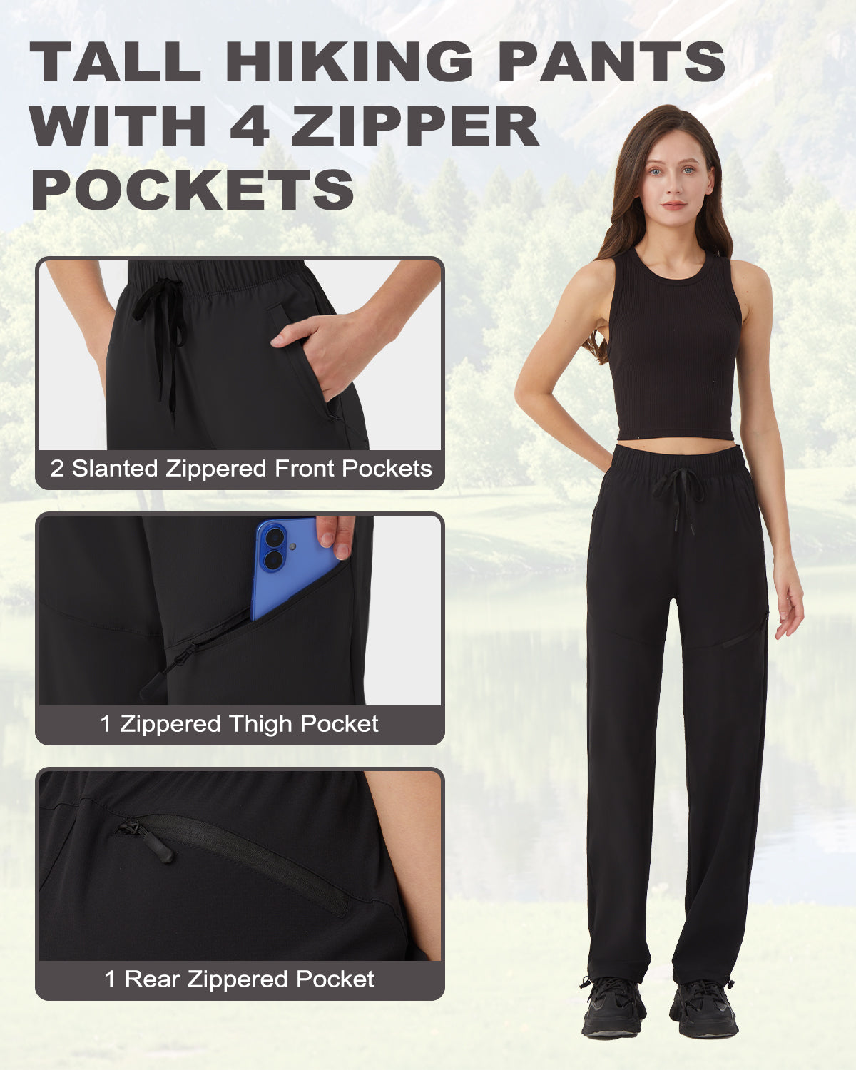Tall Women's Quick Dry Hiking Pants with Zipper Pockets