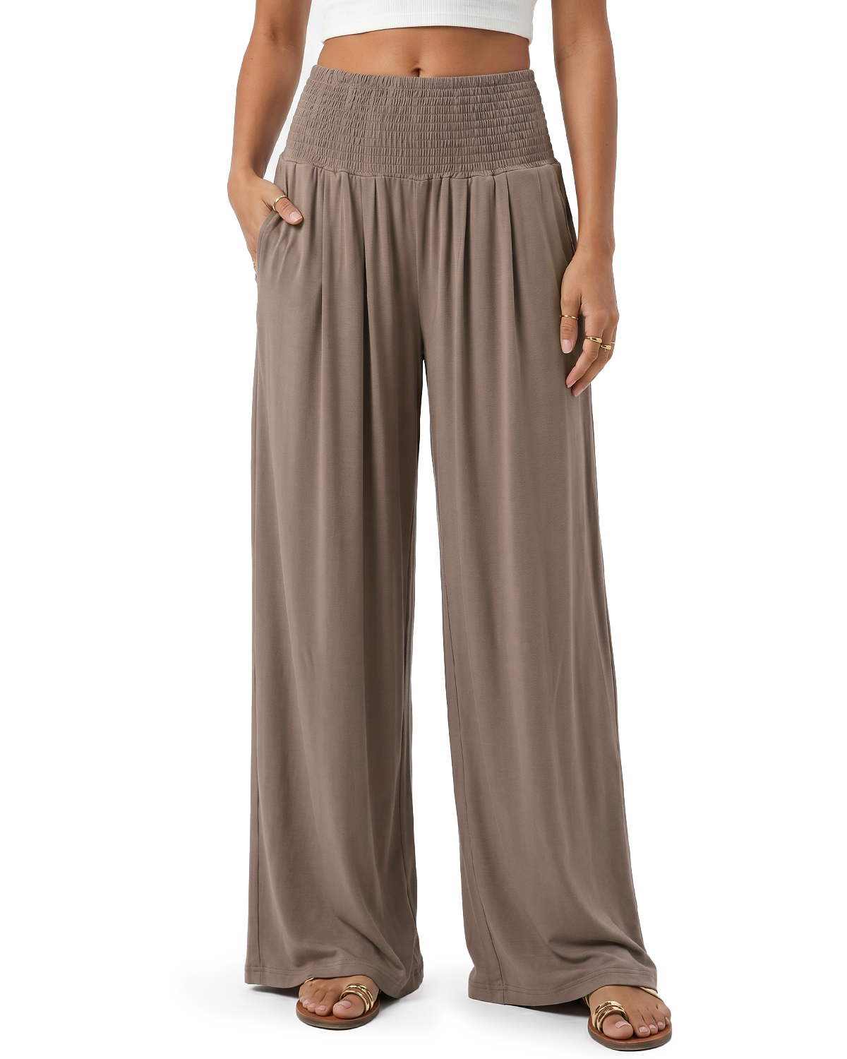 Tall Women's Smocked Waist Wide Leg Pants