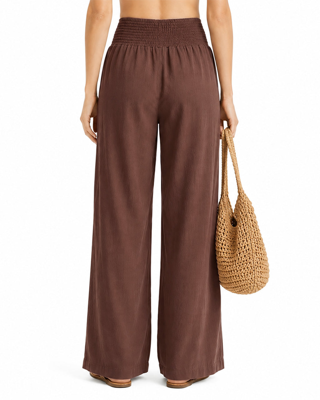 Tall Women's Cotton Smocked Waist Wide Leg Pants