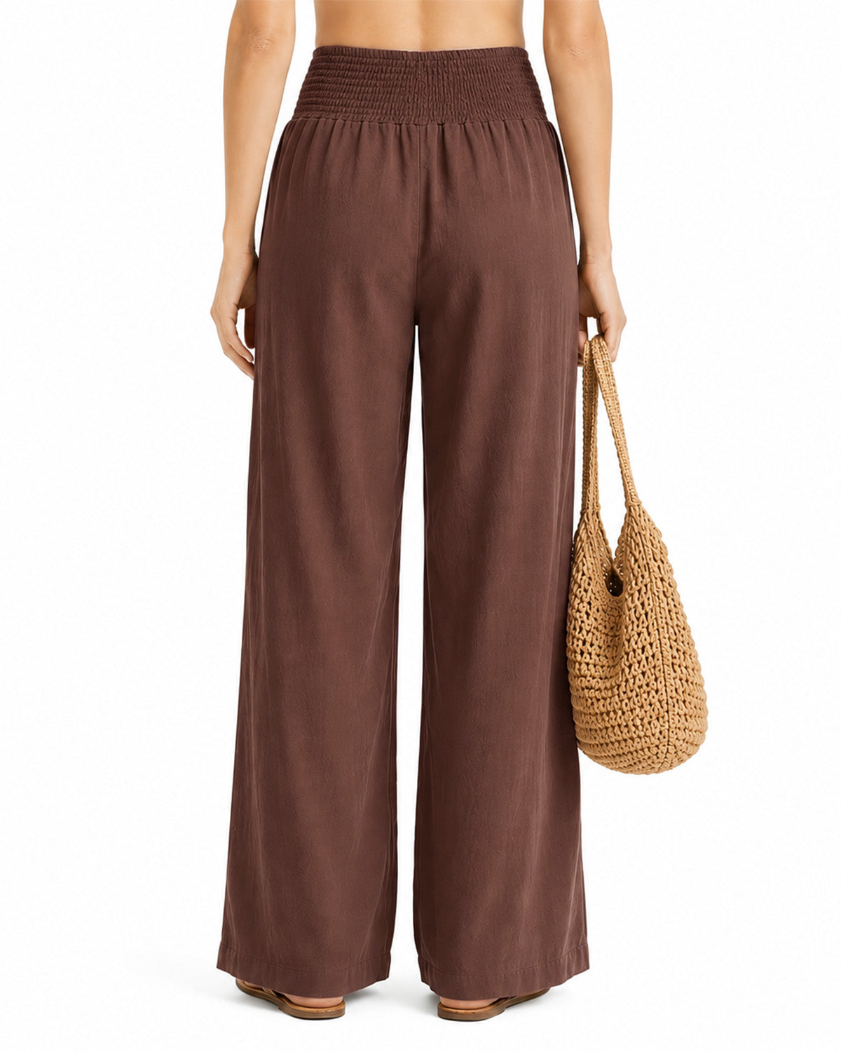 Tall Women's Cotton Smocked Waist Wide Leg Pants