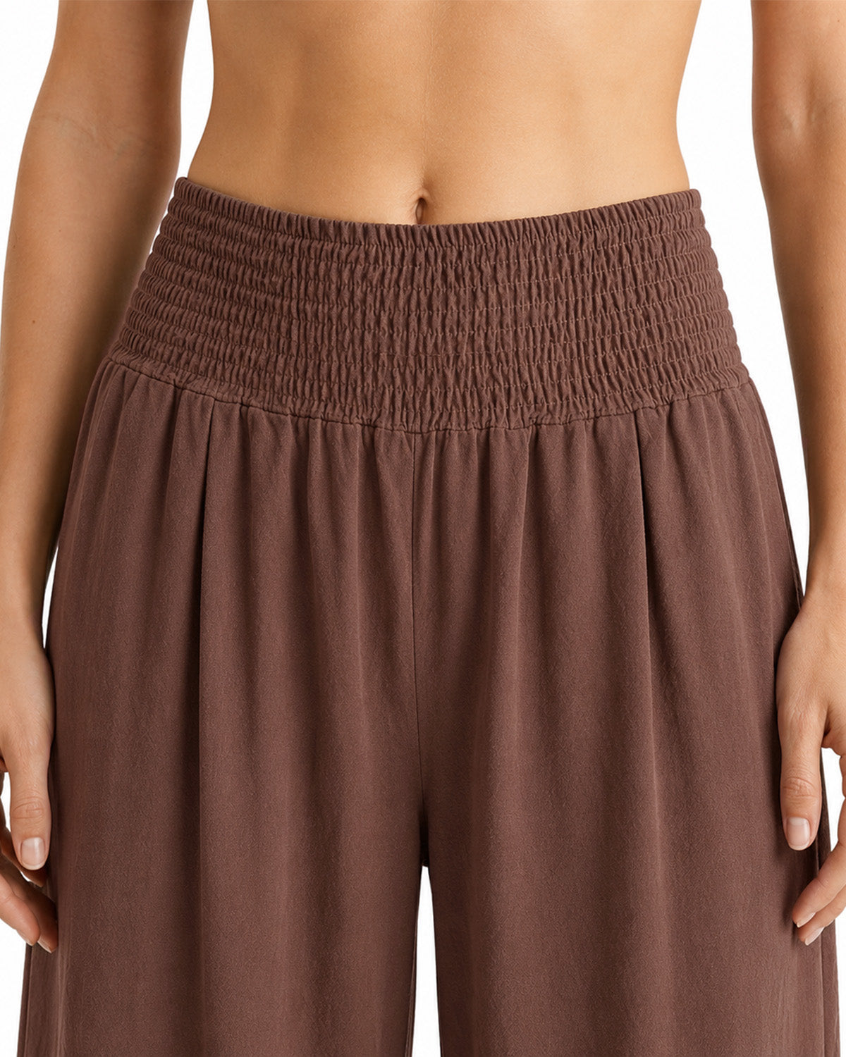 Tall Women's Cotton Smocked Waist Wide Leg Pants