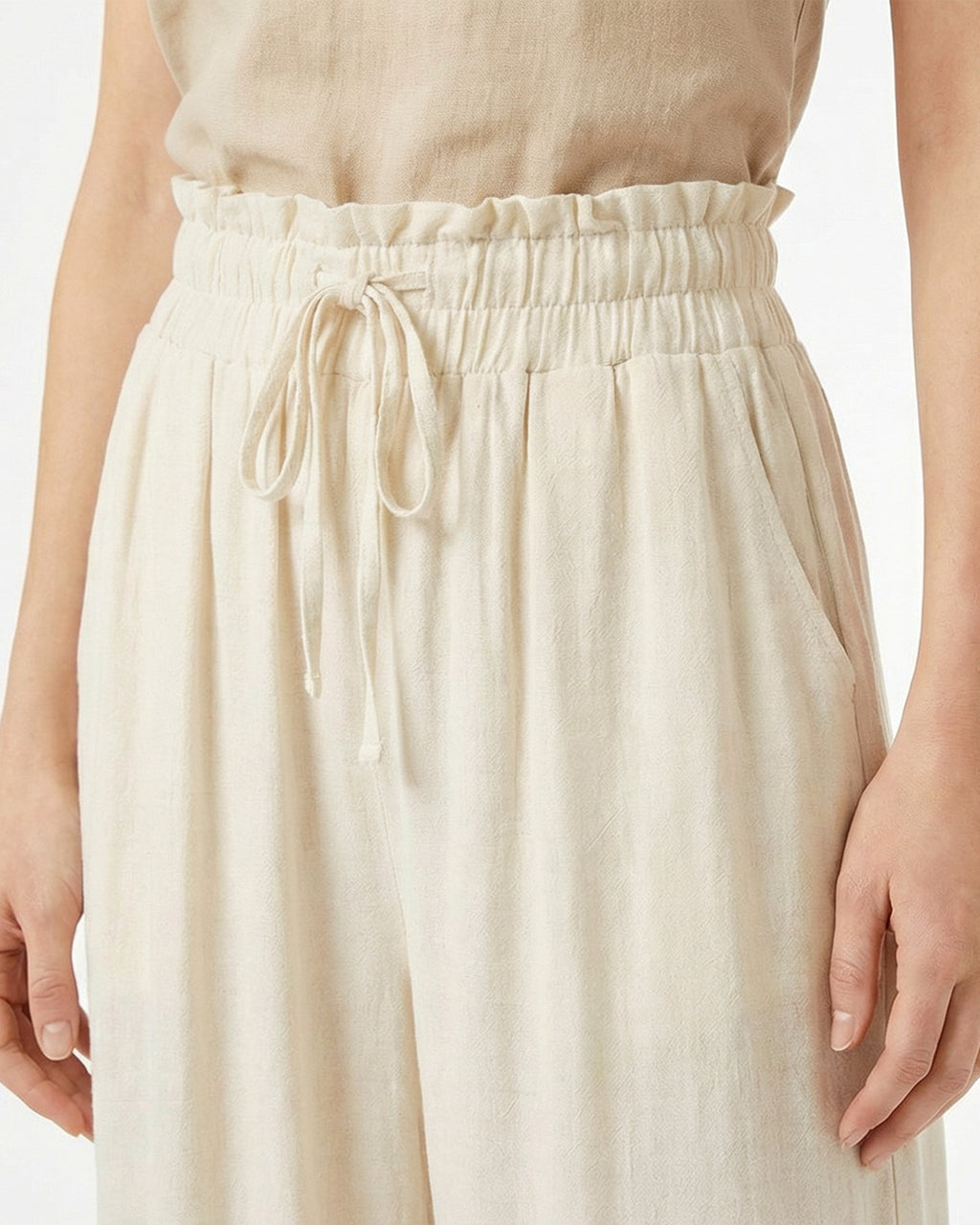 Tall Women's Paperbag Waist Linen Wide Leg Pants