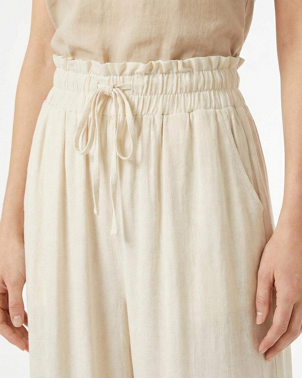 Tall Women's Paperbag Waist Linen Wide Leg Pants