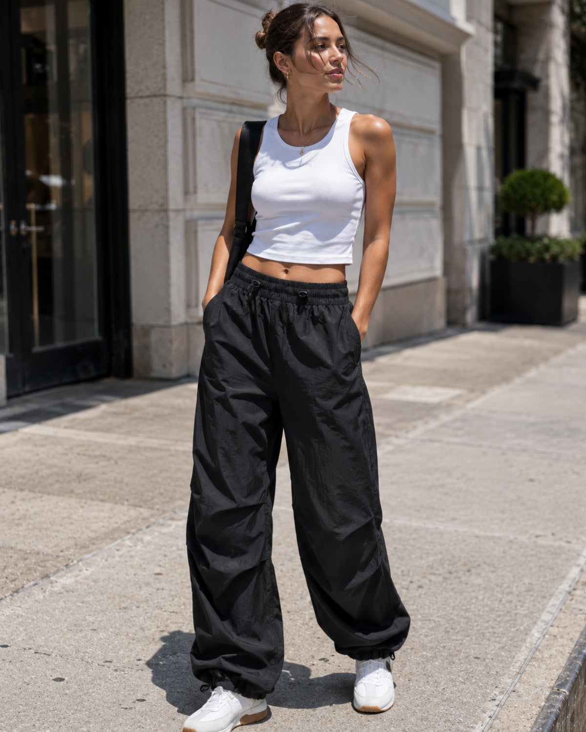 Tall Women's Baggy Parachute Pants with Adjustable Hem