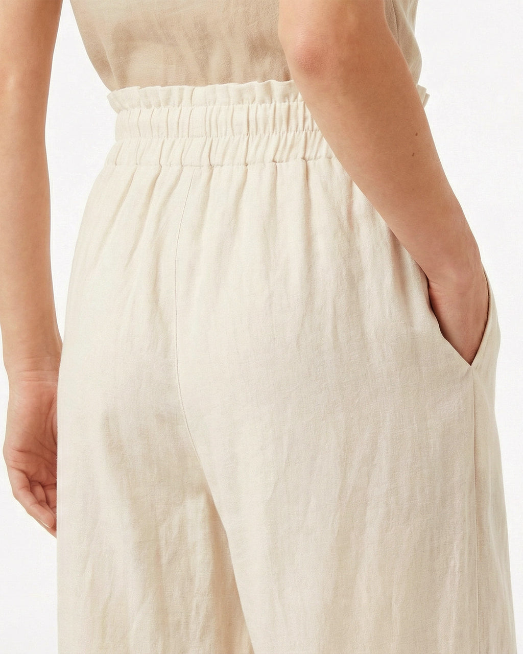 Tall Women's Paperbag Waist Linen Wide Leg Pants