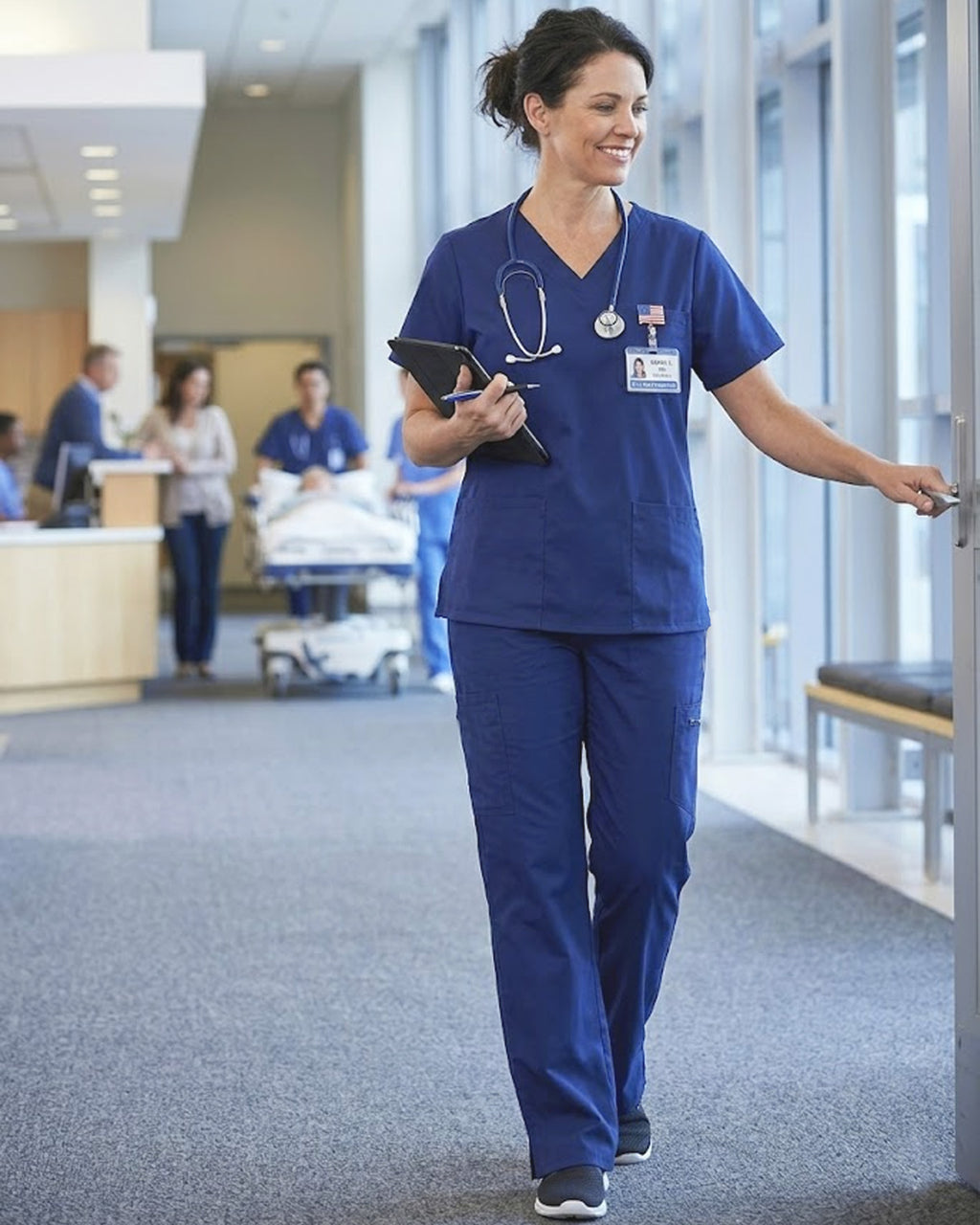 Tall Women's Scrubs Set with V Neck Top & Straight Leg Pants