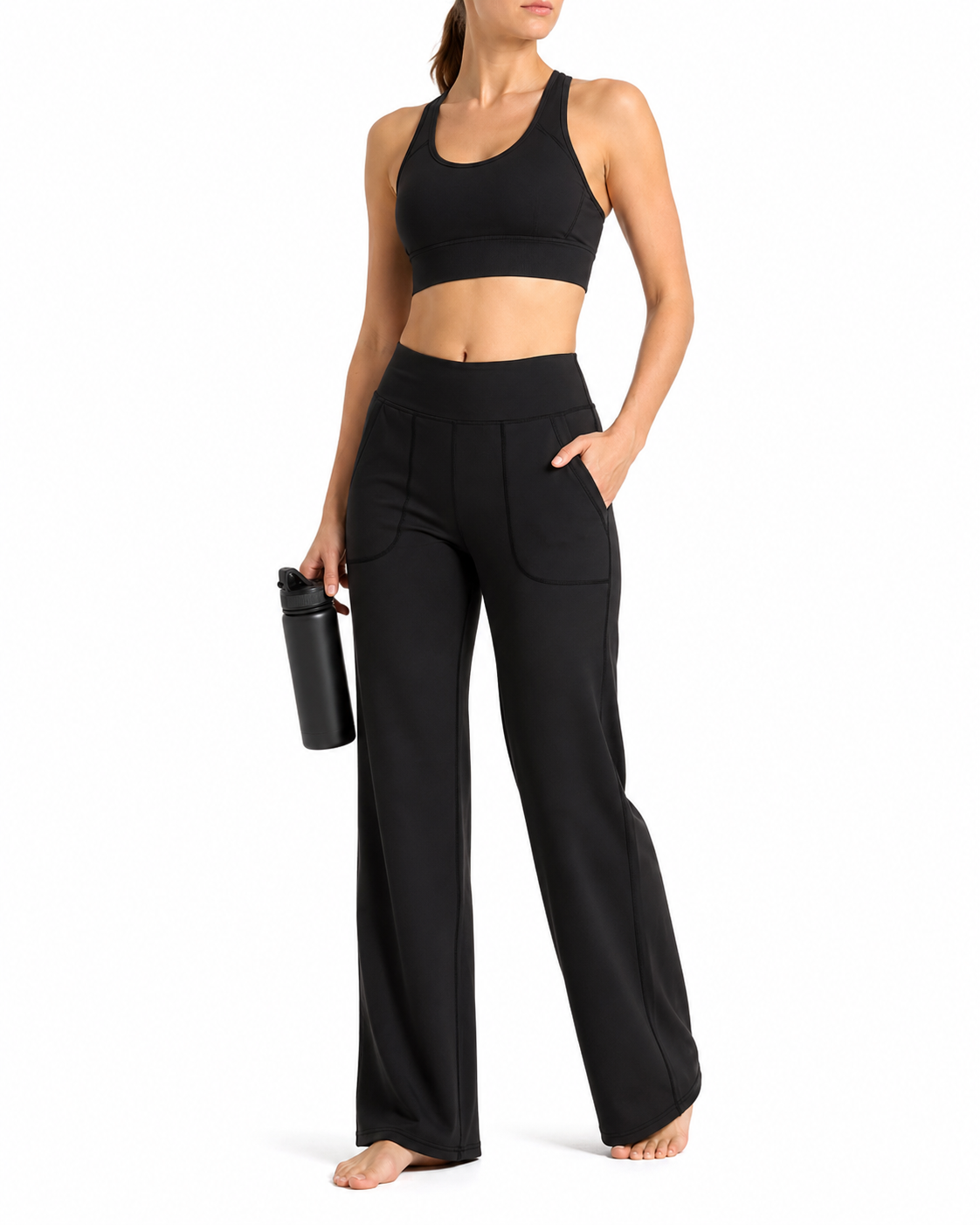 Tall Women's Wide Leg Yoga Pants with Front Pockets