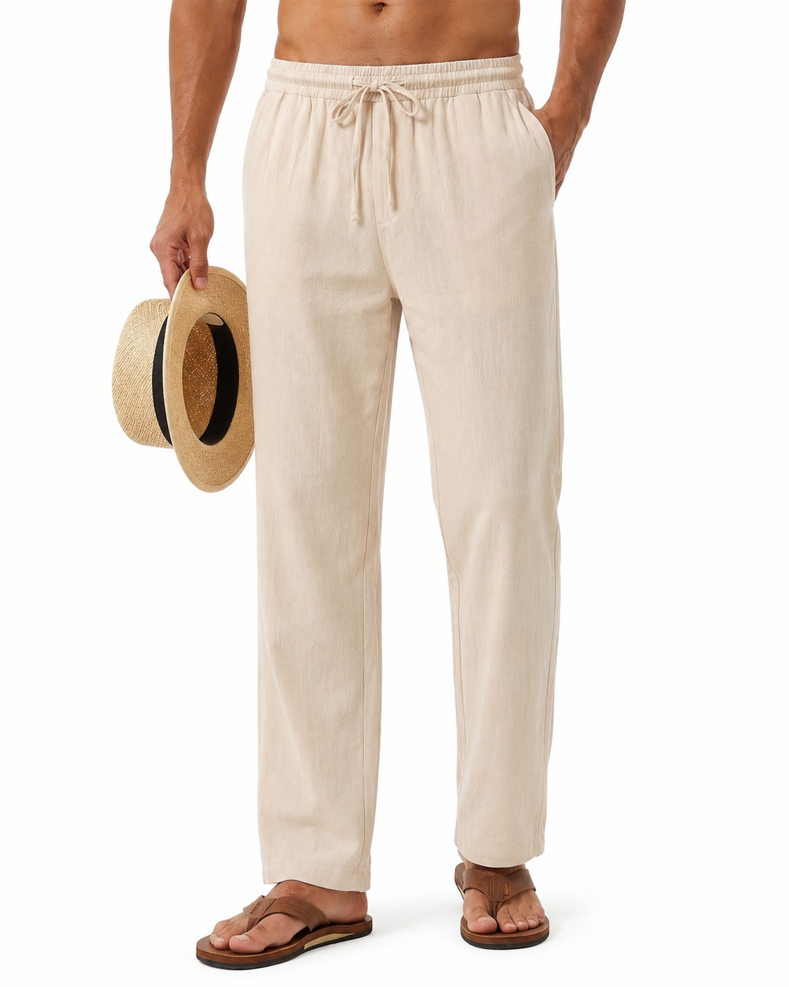 Tall Men's Linen Pants Straight Leg Relaxed Fit